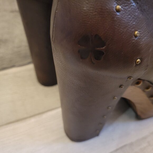 Lucky Brand Brown Leather Ankle Boots With Wooden Heel & Studded Details Size 7. - Picture 6 of 9